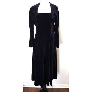Laura Ashley 80's Zip Great Britain Blue Velvet Cotton Cottagecore Max Dress 12